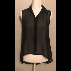 2/$10 Super cute! Sexy, black, sheer hi-low blouse.